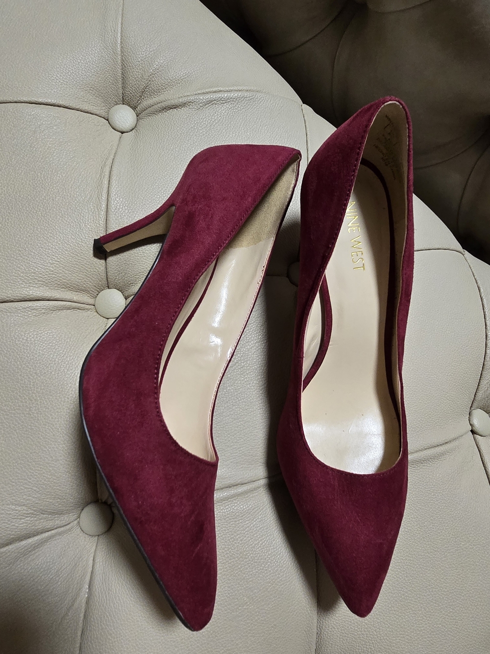 Nine West Burgundy Suede Pointed Toe Stiletto Pumps